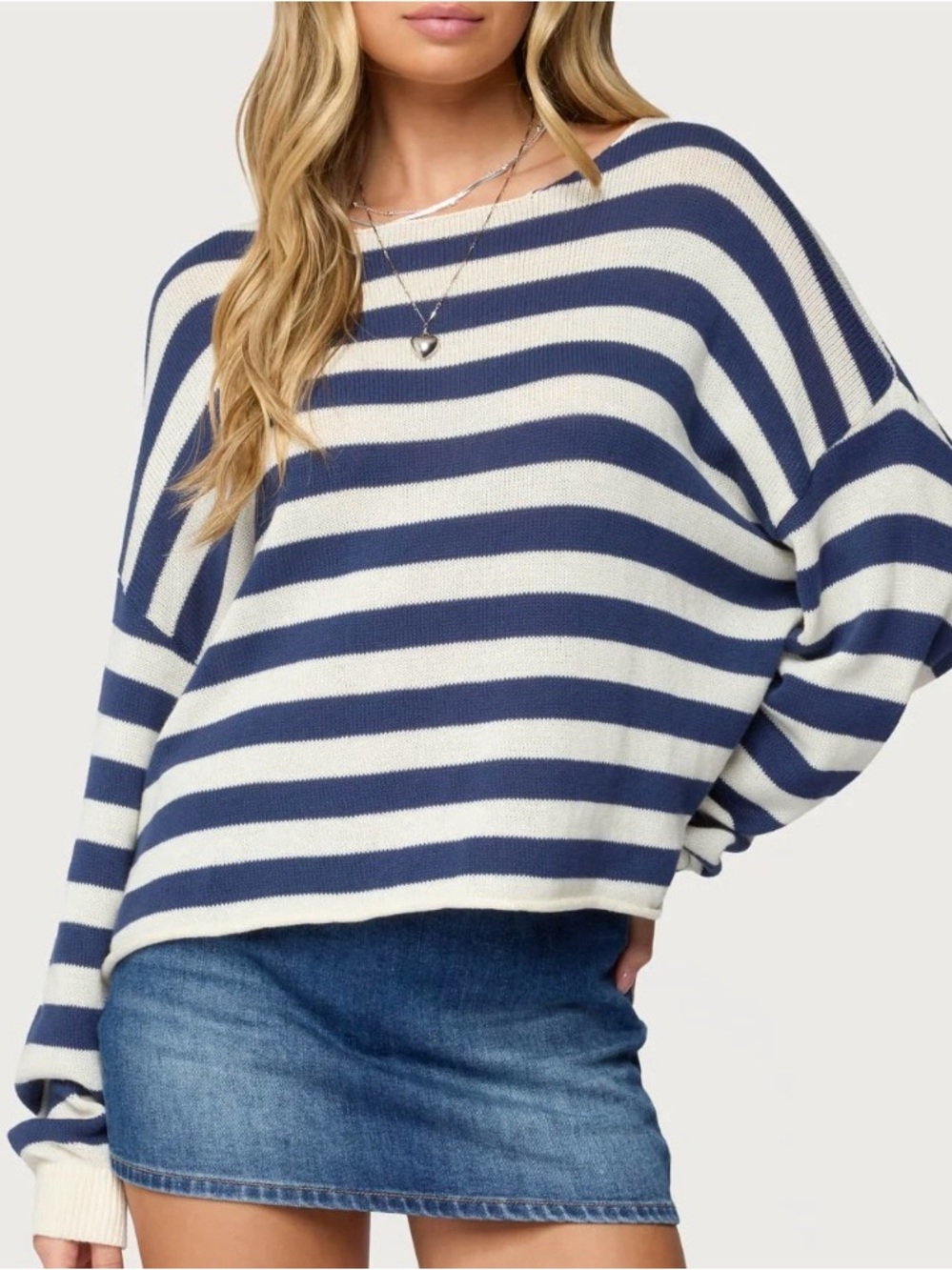 Edikted Anney Oversized Striped Sweater Navy and White Striped Boatneck XS